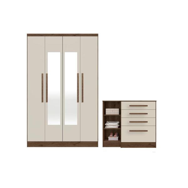 Jogo Roupeiro Com Espelho E Comoda Oslo Ebano Rustico Off Whi