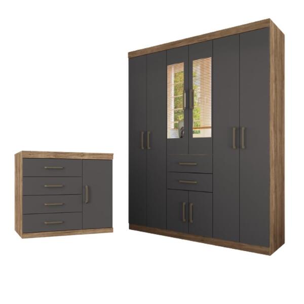 Jogo Roupeiro Com Espelho E Cômoda Pasadena Atacama Grafite