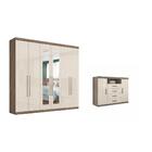 Jogo Roupeiro Com Espelho E Gaveteiro Moli Castanha Off-white