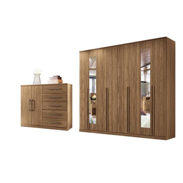 Jogo Roupeiro Com Espelho E Gaveteiro Piemonte Jatobá