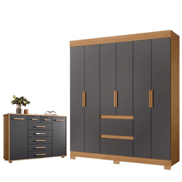 Jogo Roupeiro E Cômoda Bela Nature Titanium