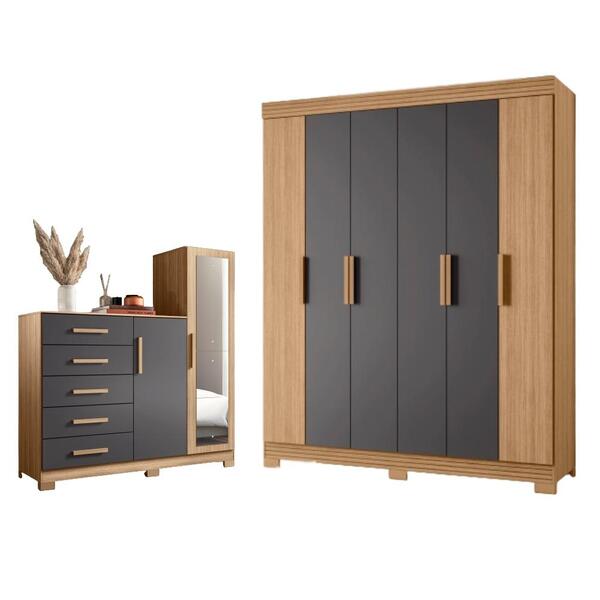 Jogo Roupeiro E Cômoda Monti Nature Titanium