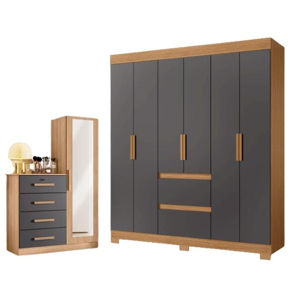 Jogo Roupeiro E Cômoda Norwood Nature Titanium