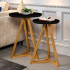 Jogo Sala De Estar Mesas Steve Preto Amêndoa Com Luminária