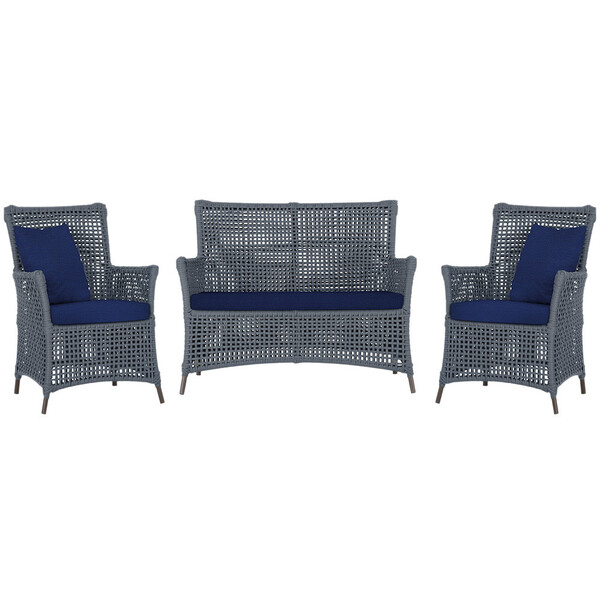 Jogo Sofá E 2 Poltronas De Área Igapó Alumínio Pintura Marrom