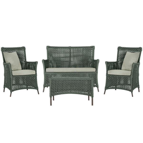 Jogo Sofá E 2 Poltronas E Mesa Igapó Alumínio Marrom Corda Ná