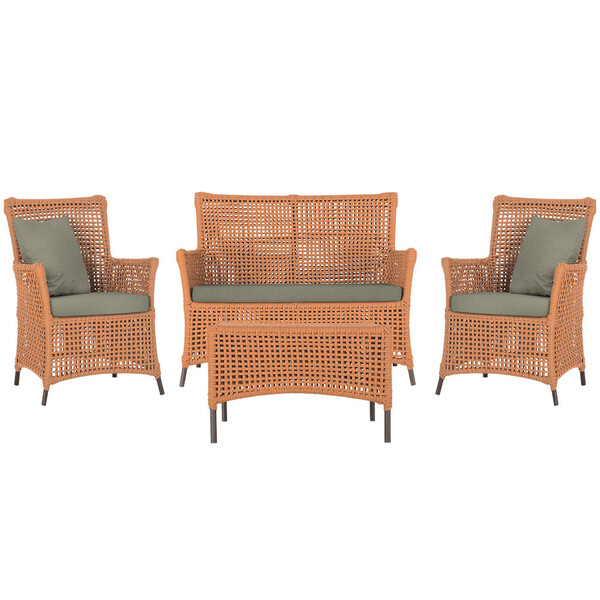 Jogo Sofá E 2 Poltronas E Mesa Igapó Alumínio Marrom Corda Ná