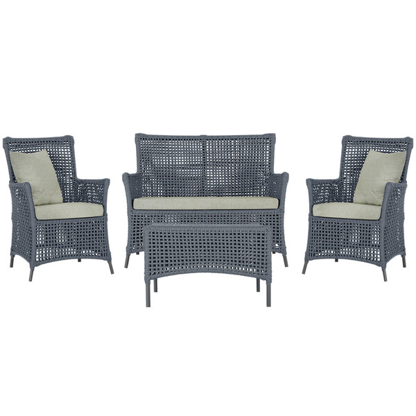 Jogo Sofá E 2 Poltronas E Mesa Igapó Alumínio Pintura Preta C