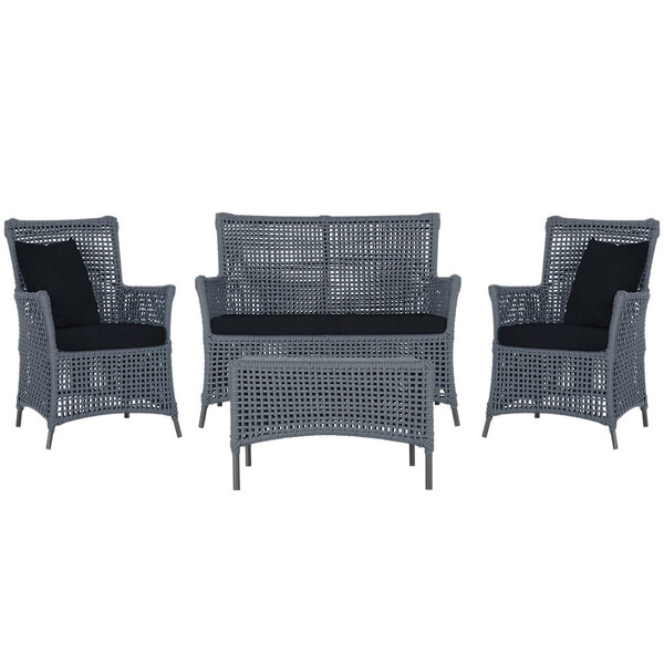 Jogo Sofá E 2 Poltronas E Mesa Igapó Alumínio Preta Corda Náu