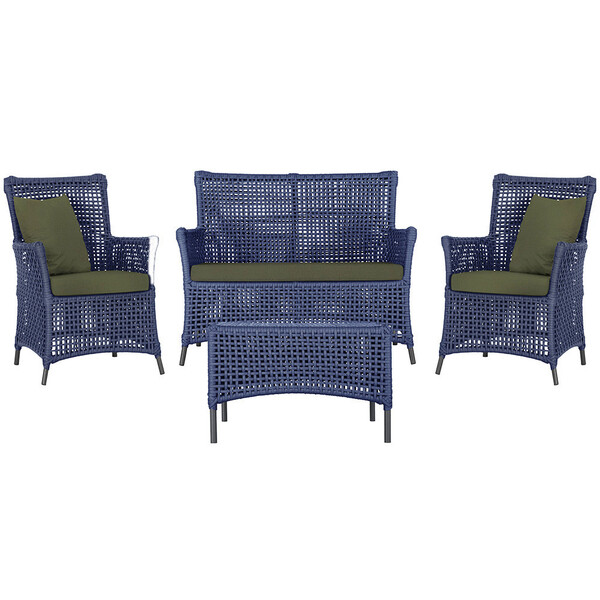 Jogo Sofá E 2 Poltronas E Mesa Igapó Alumínio Preta Corda Náu