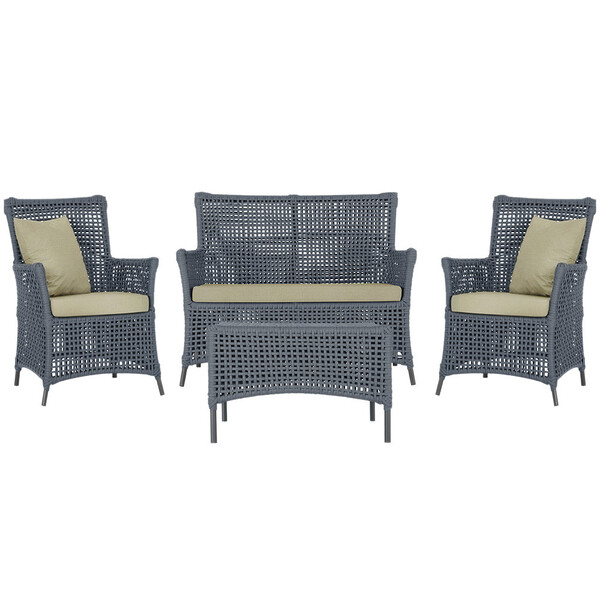 Jogo Sofá E 2 Poltronas E Mesa Igapó Alumínio Preta Corda Náu