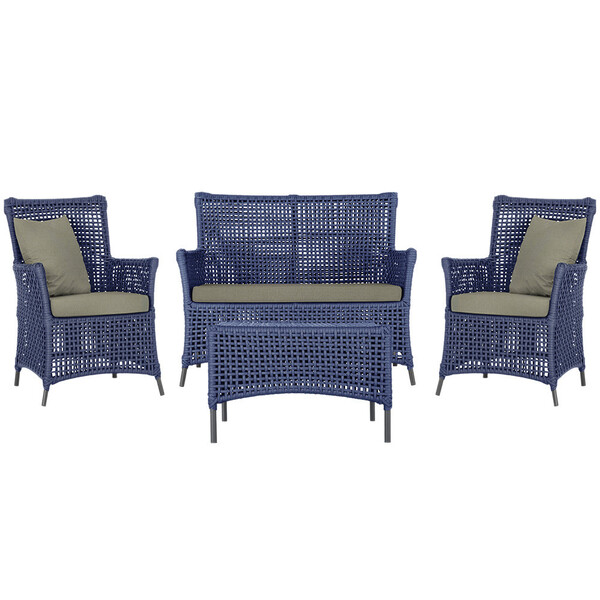 Jogo Sofá E 2 Poltronas E Mesa Igapó Alumínio Preta Corda Náu