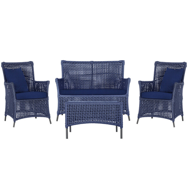 Jogo Sofá E 2 Poltronas E Mesa Igapó Alumínio Preta Corda Náu