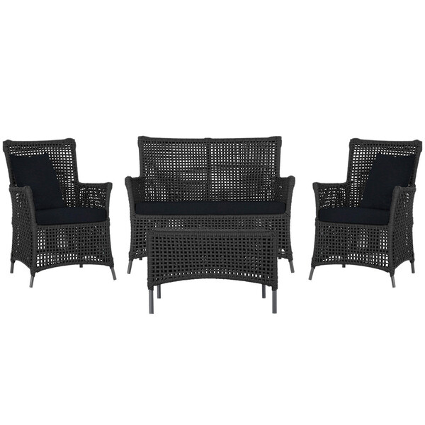 Jogo Sofá E 2 Poltronas E Mesa Igapó Alumínio Preta Corda Náu