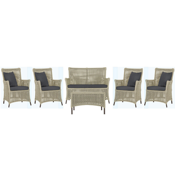 Jogo Sofá E 4 Poltronas E Mesa Igapó Alumínio Marrom Corda Ná