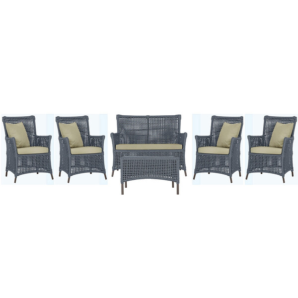 Jogo Sofá E 4 Poltronas E Mesa Igapó Alumínio Marrom Corda Ná