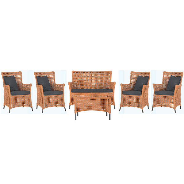 Jogo Sofá E 4 Poltronas E Mesa Igapó Alumínio Preta Corda Náu