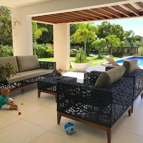 Jogo Sofá Petúnia Em Fibra Sintética E Alumínio Área Externa