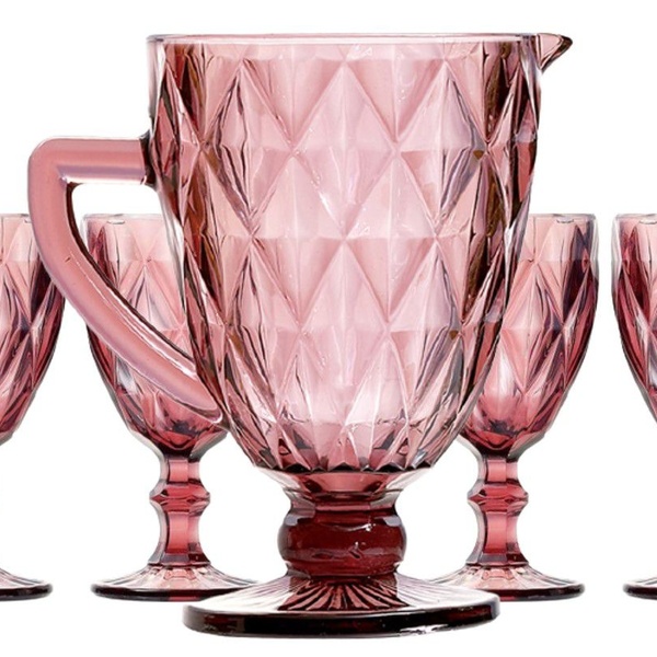 Jogo Taça Água Diamante Lilás E Jarra 1 Lt 5 Pç- Class Home