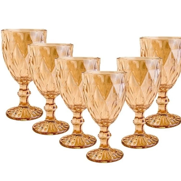 Jogo Taças Diamante Dourado Metalizado Vidro 6 Peças Âmbar350