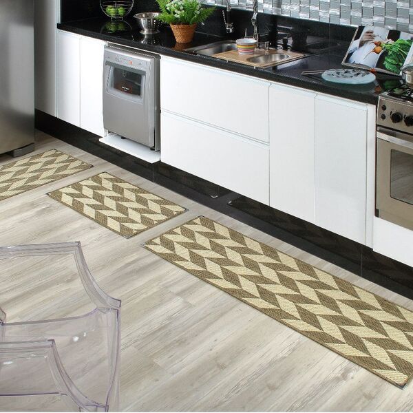 Jogo Tapete Cozinha 1 50 M Kit 3 Peças Antiderrapante Ks-59