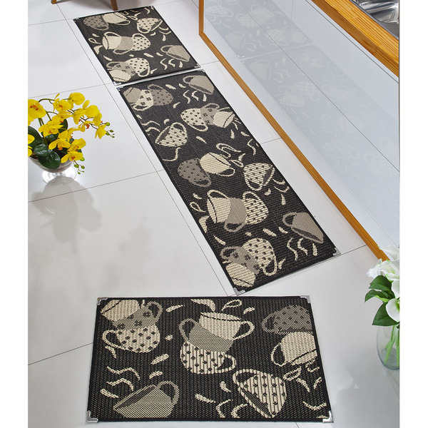 Jogo Tapete Cozinha 1 50 M Kit 3 Peças Antiderrapante Ks-70