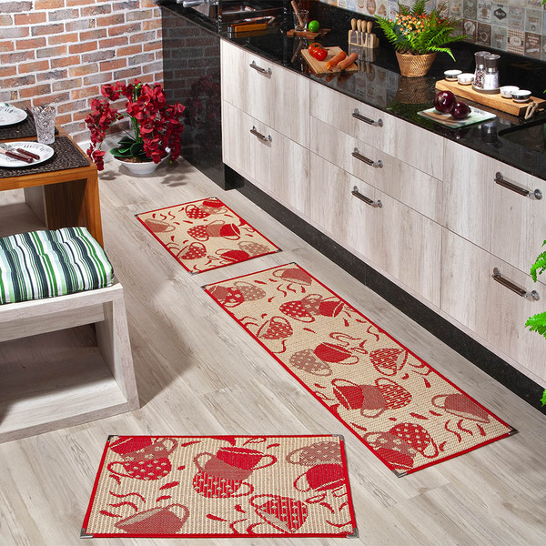 Jogo Tapete Cozinha 1 50 M Kit 3 Peças Antiderrapante Ks-74