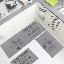 Jogo Tapete Cozinha Cinza Algodão Antiderrapante 3pçs Chefe