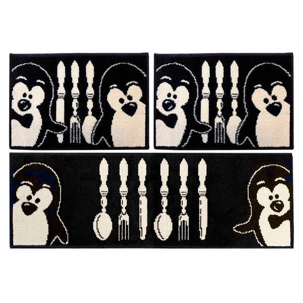 Jogo Tapete Cozinha Madrid 3 Peças Pinguim Preto Oasis
