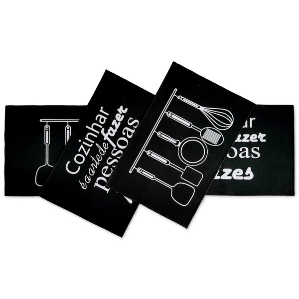 Jogo Tapete Cozinha Preto Algodão Antiderrapante 3 Peças Feli