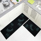 Jogo Tapete Cozinha Preto Algodão Antiderrapante 3 Peças Folh