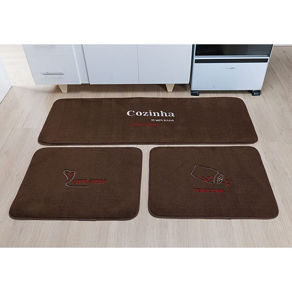 Jogo Tapete De Cozinha Pelúcia Temperos Café 3 Peças Antiderr