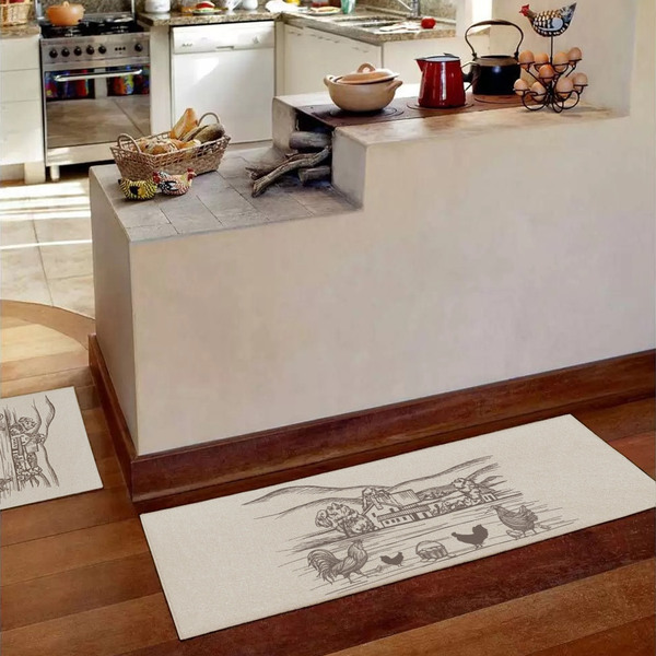 Jogo Tapete Natural Algodão Antiderrapante 3pç Fazendinha Mar