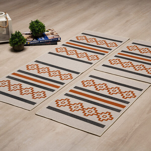 Jogo Tapete Nova Delhi Areia 3 Peças Chumbo/terra Cota - Anti