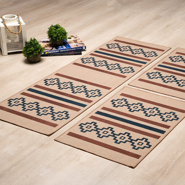 Jogo Tapete Nova Delhi Bege 3 Peças Marrom/royal - Antiderrap
