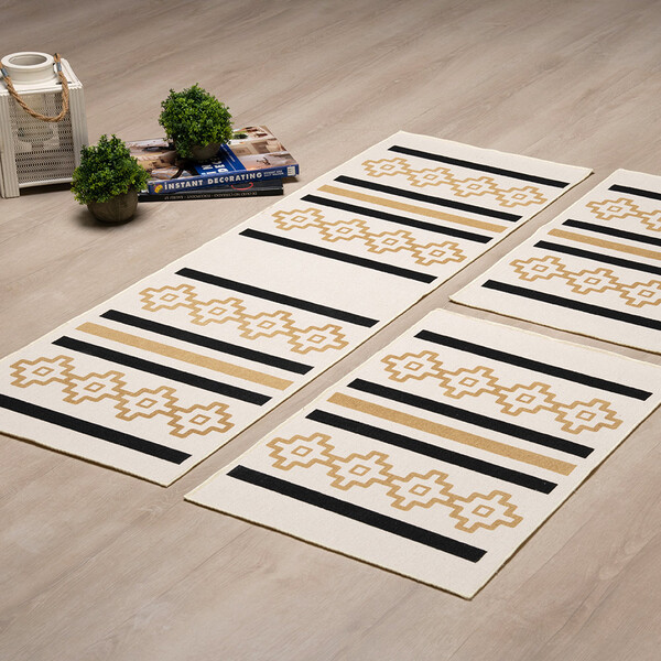 Jogo Tapete Nova Delhi Natural 3 Peças Bege/preto - Antiderra