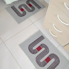 Jogo Tapete Vega Cinza Algodão Antiderrapante 3 Peças Preto/l