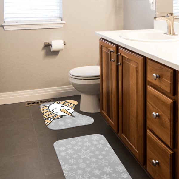 Jogo Tapetes De Natal Para Banheiro 2 Peças Boneco De Neve Ún
