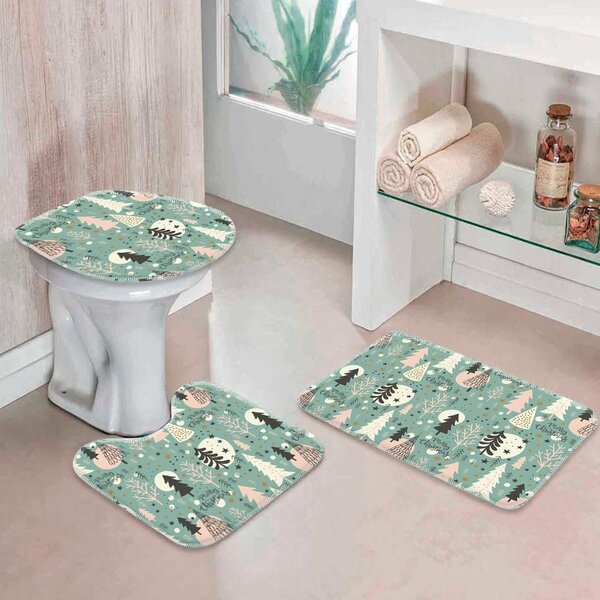 Jogo Tapetes De Natal Para Banheiro Árvores Abstratos Único