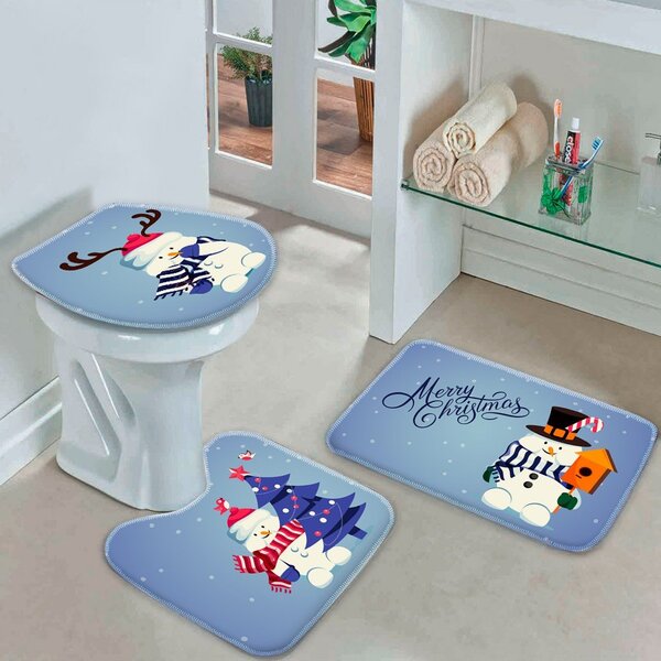 Jogo Tapetes De Natal Para Banheiro Bonecos De Neve Fofinhos