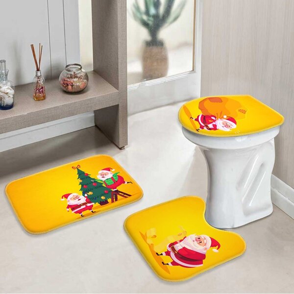Jogo Tapetes De Natal Para Banheiro Cute Noel Yellow Único