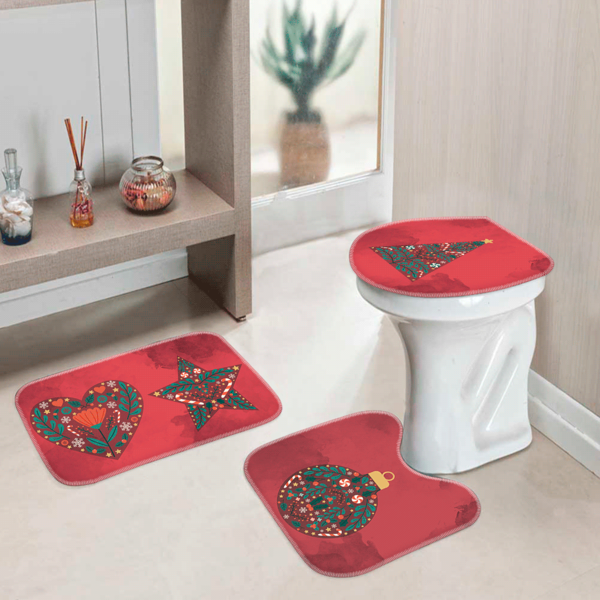 Jogo Tapetes De Natal Para Banheiro Elementos Natalinos Verme