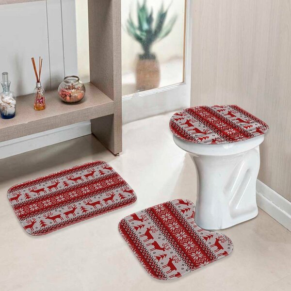Jogo Tapetes De Natal Para Banheiro Natal Antigo Vermelho Úni