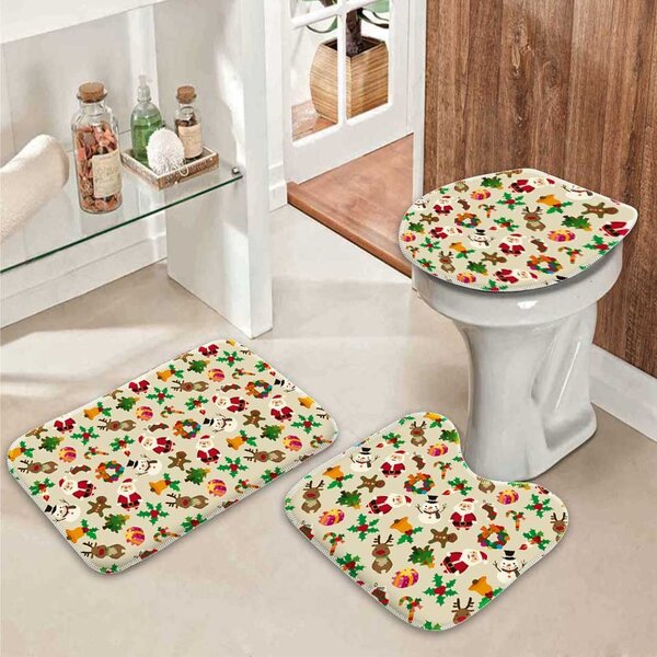 Jogo Tapetes De Natal Para Banheiro Natal Minimalista Bege Ún