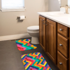 Jogo Tapetes Para Banheiro 2 Peças Listras Coloridas Único