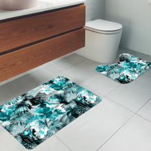 Jogo Tapetes Para Banheiro 2 Peças Tropical Turquesa Único