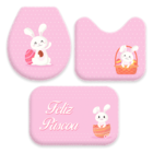 Jogo Tapetes Para Banheiro Feliz Páscoa Coelhos Rosa  Único