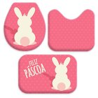 Jogo Tapetes Para Banheiro Feliz Páscoa Rosa Único