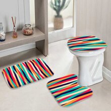 Jogo Tapetes Para Banheiro Listras Coloridas Único