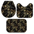 Jogo Tapetes Para Banheiro Ornamental Abstrato Dourado Único